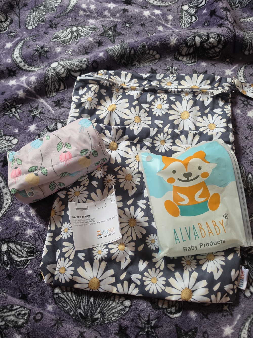 AlvaBaby Navy Daisy Kids Wet Bag & Accessories Set